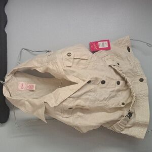 Y2K Candie's Cream 100% Linen Razor Back Belted Vest Sz X-Large NWT